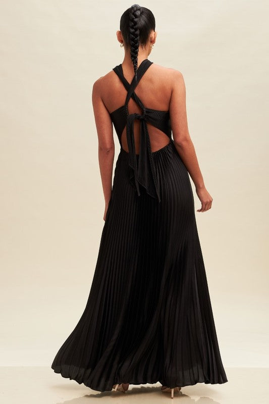 PLEATED CROSS OVER MAXI DRESS