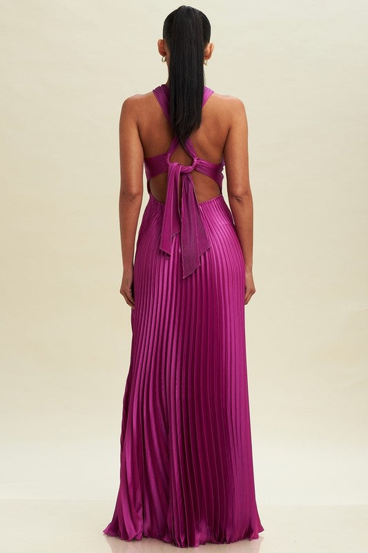 PLEATED CROSS OVER MAXI DRESS