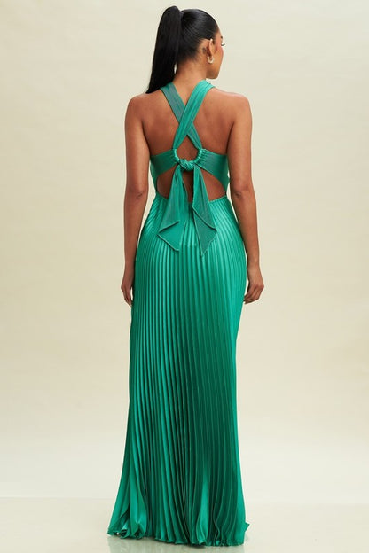 PLEATED CROSS OVER MAXI DRESS