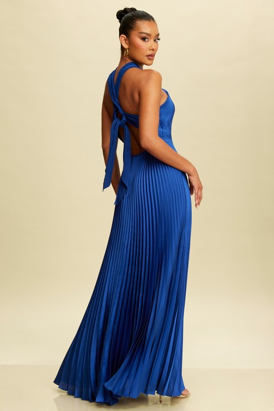 PLEATED CROSS OVER MAXI DRESS