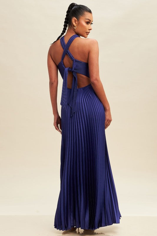 PLEATED CROSS OVER MAXI DRESS