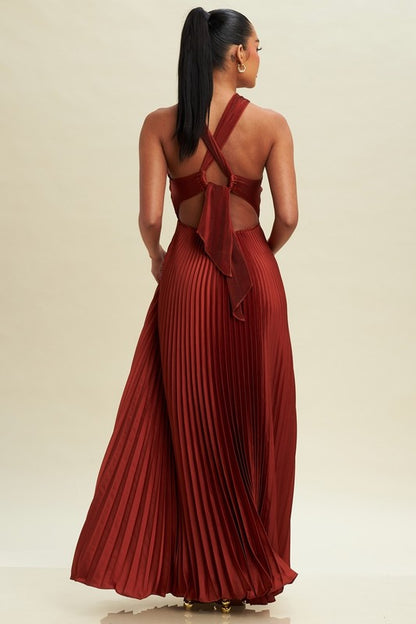 PLEATED CROSS OVER MAXI DRESS