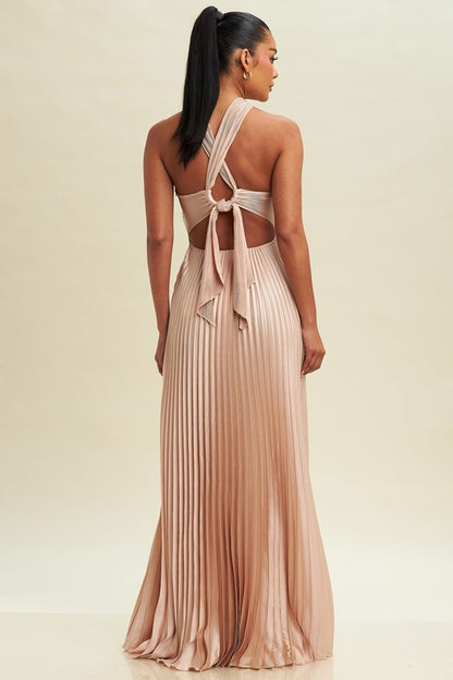 PLEATED CROSS OVER MAXI DRESS