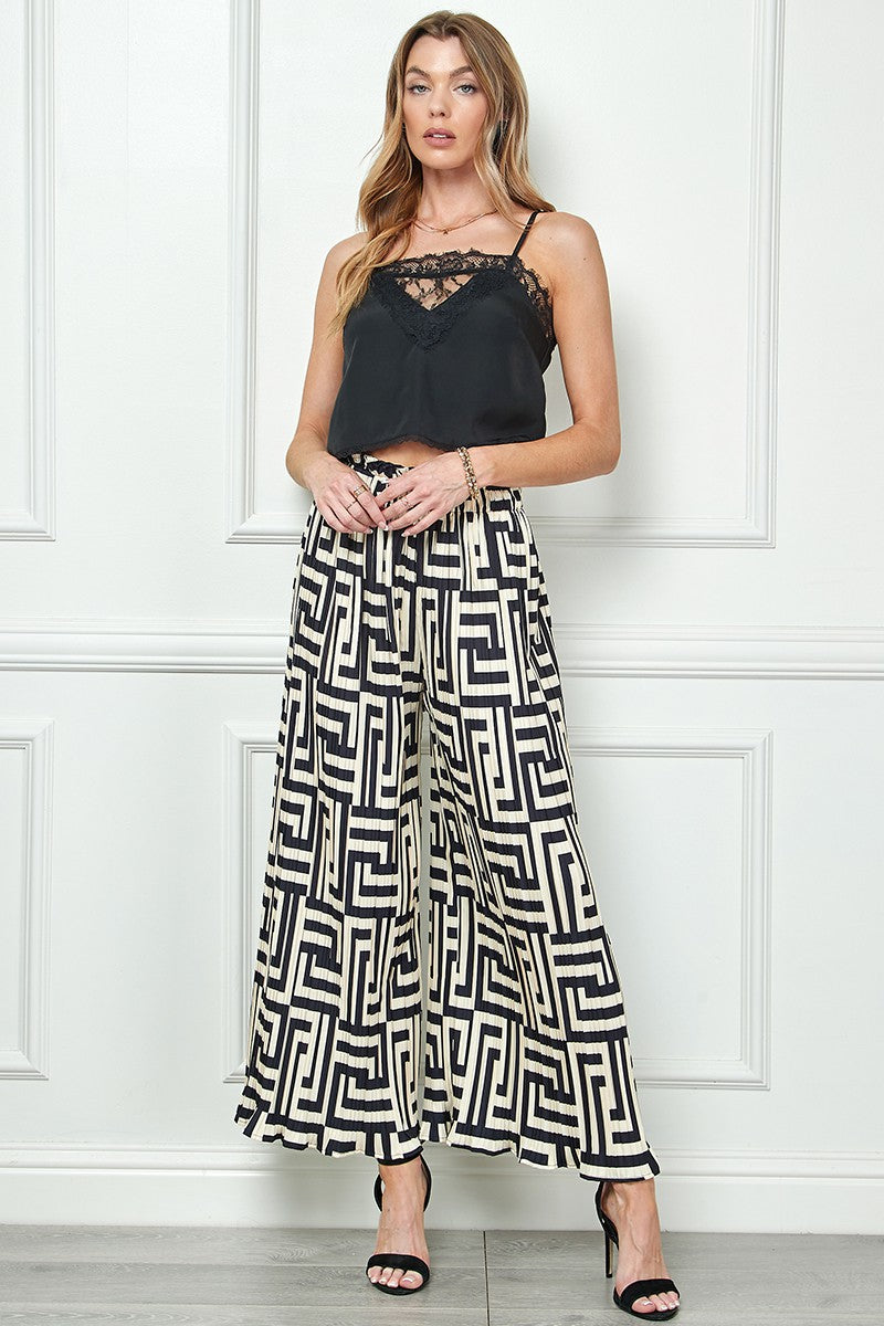 Printed Pleated Wide Leg Pants