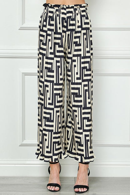 Printed Pleated Wide Leg Pants