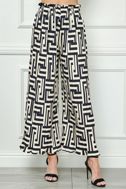 Printed Pleated Wide Leg Pants