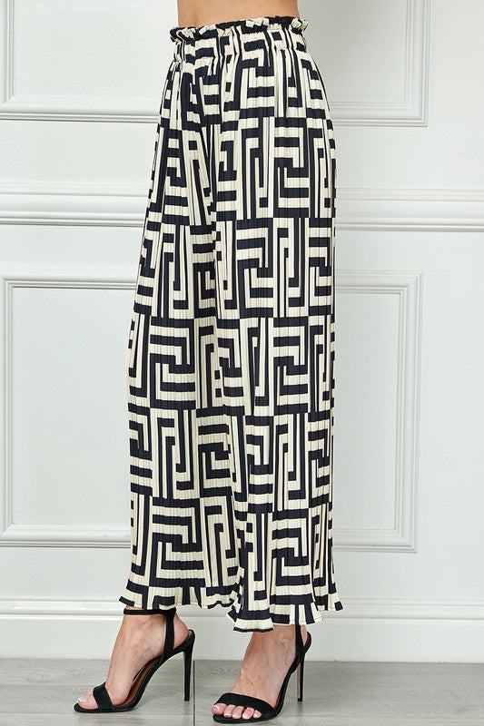 Printed Pleated Wide Leg Pants