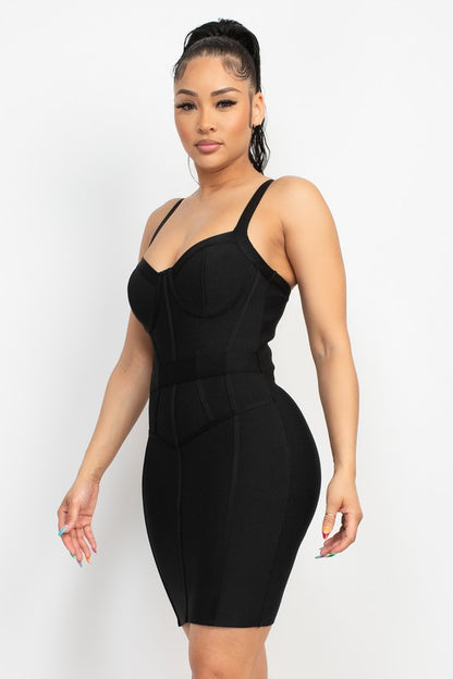 SWEETHEART WIDE STRAP BANDAGE MINI DRESS