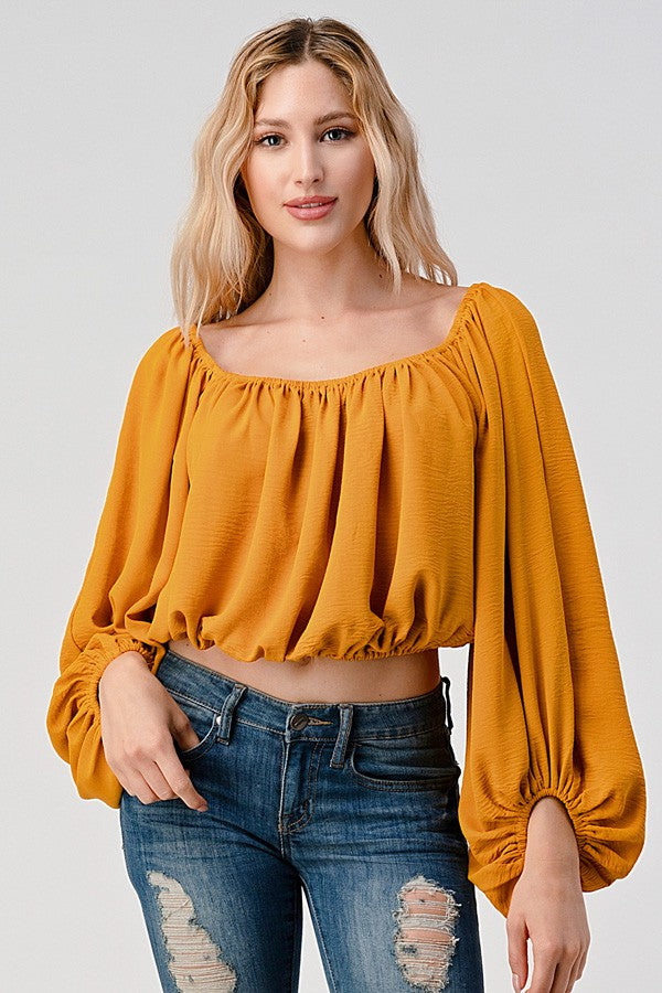 SCOOP NECK BLOUSE WITH BALOON SLEEVE