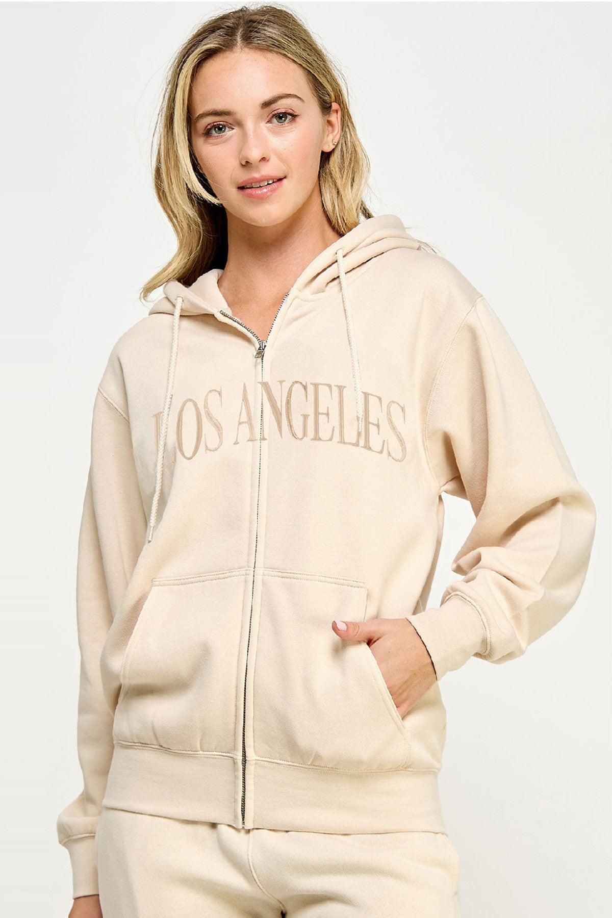 OVERSIZED FLEECE ZIP UP JACKET WITH LA EMB