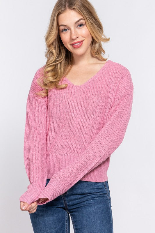 DOLMAN LONG SLV V-NECK STRAPPY OPEN BACK SWEATER