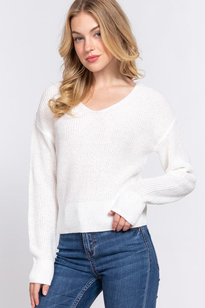 DOLMAN LONG SLV V-NECK STRAPPY OPEN BACK SWEATER