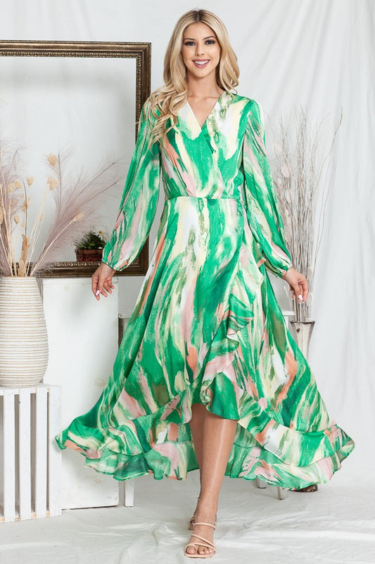 PRINTED WRAP DRESS