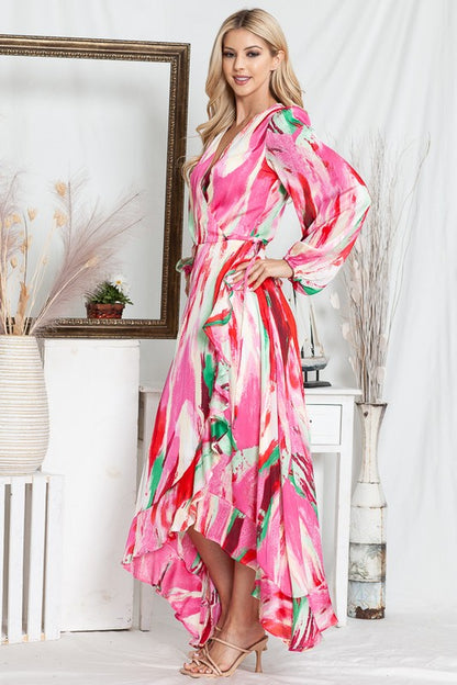 PRINTED WRAP DRESS