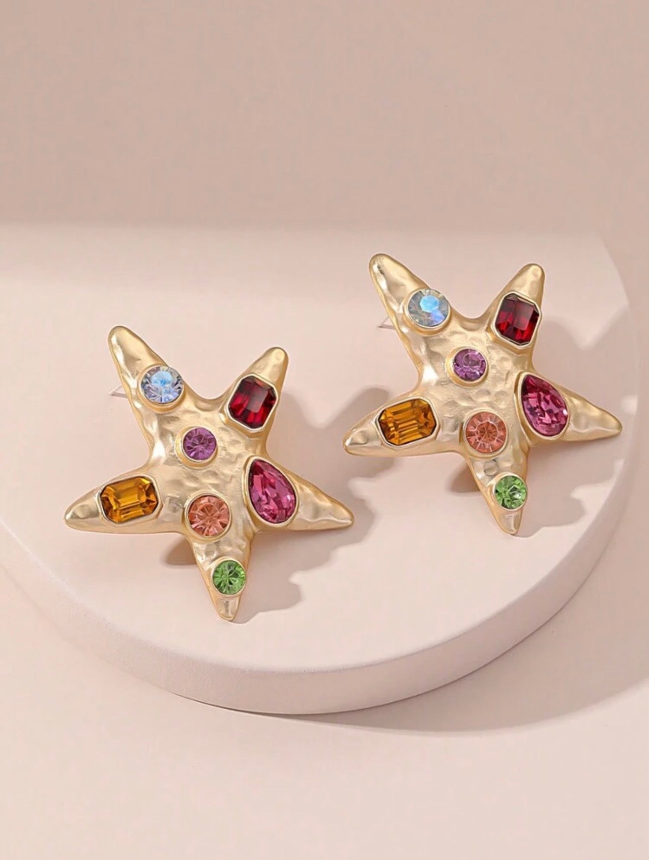 GOLD & MULTI COLOR RHINESTONE STARFISH EARRINGS