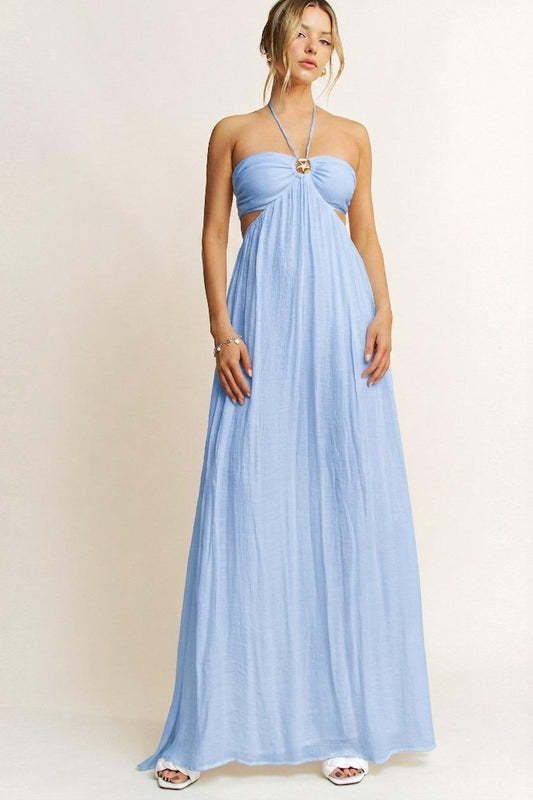 STAR FISH TRIM HALTER MAXI DRESS