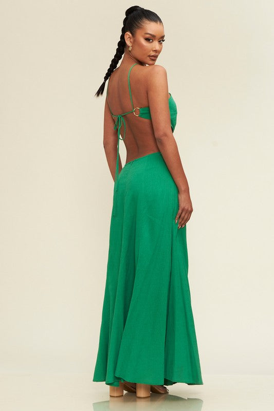 Solid Ring Linen Maxi Dress