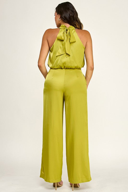 HALTER NECK CHAIN TRIM TOP W/ PANTS SET