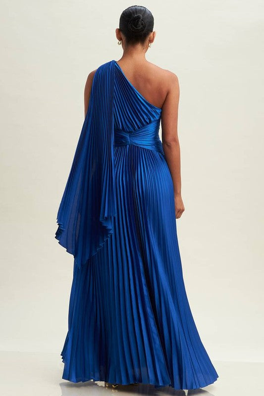 ONE SHOULDER PLEATED MAXI DRESS