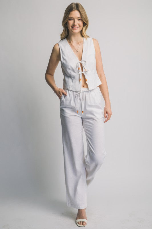 LINEN TIE FRONT VEST PANTS SET