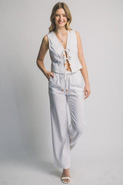 LINEN TIE FRONT VEST PANTS SET