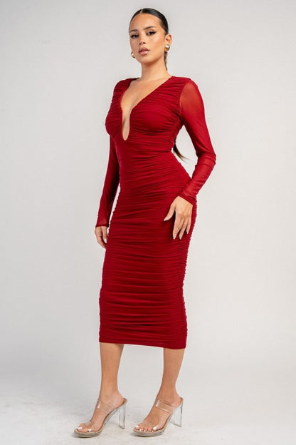 LONG SLEEVES MESH MIDI CASUAL DRESS