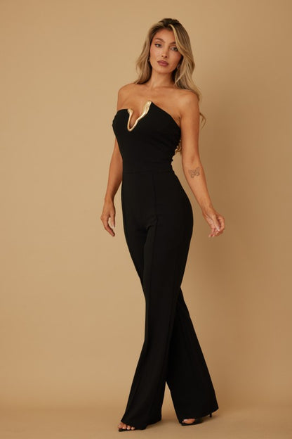METALLIC TRIM STRAPLESS JUMPSUIT