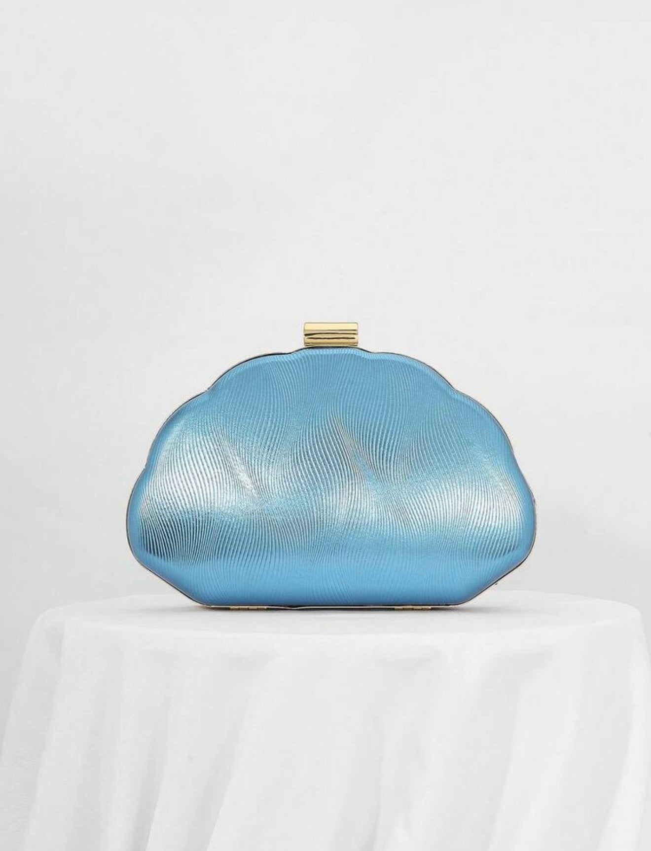 SEASHELL PU LEATHER BOX SHAPED EVENING CLUTCH BAG