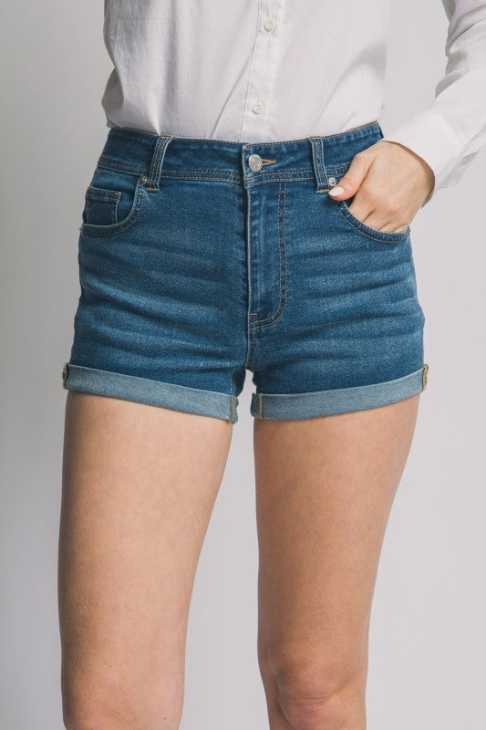 HIGH WAISTED CUFFED DENIM SHORTS