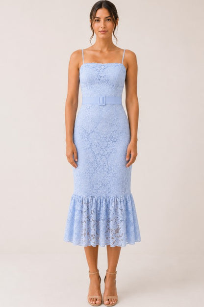 LACE FLOUNCE MIDI DRESS