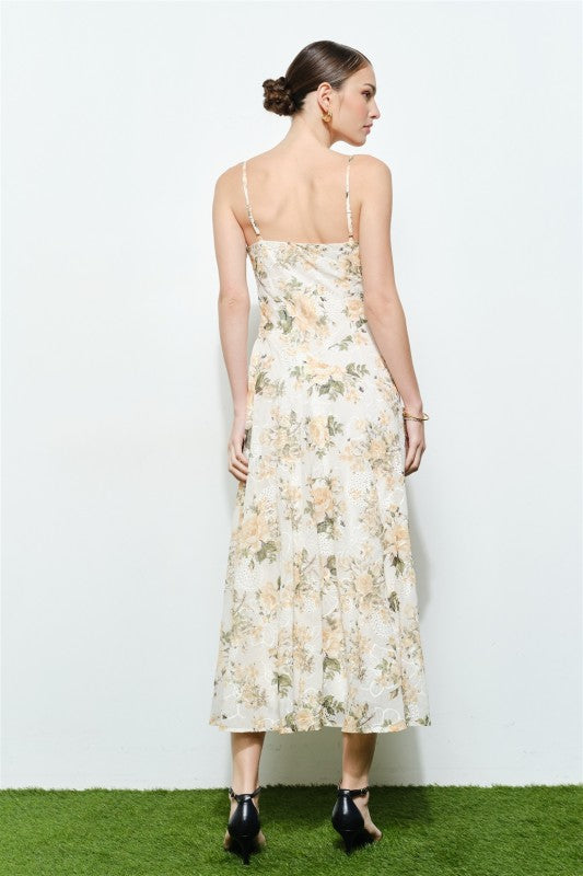 FLORAL LACE SWEETHEART MIDI DRESS
