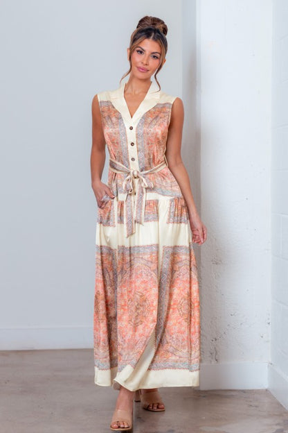JACQUARD PRINTED SLEEVELESS MAXI DRESS