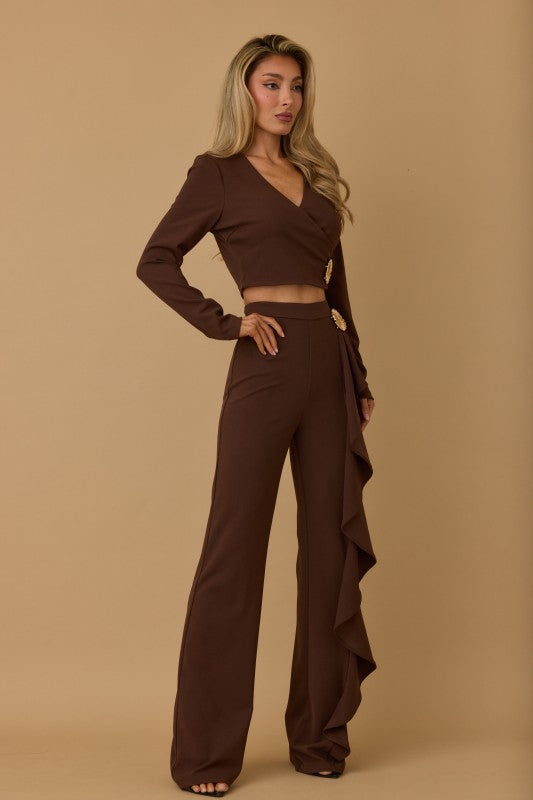 LONG SLEEVES CROP TOP PANTS SET