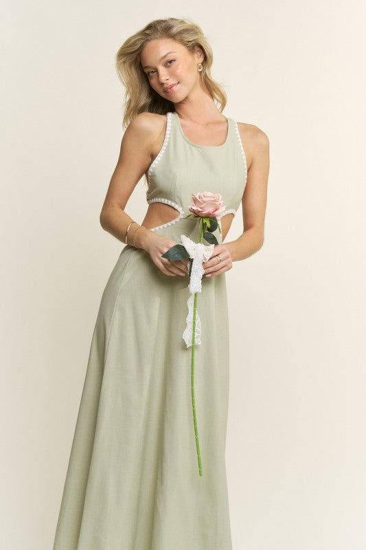CONTRAST THREAD CUT OUT DETAIL MAXI DRESS
