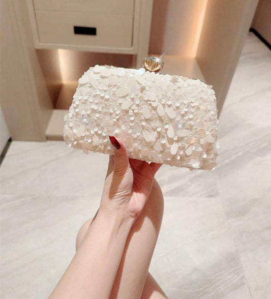 FLORAL PATTERN SEQUINED EVENING CLUTCH BAG