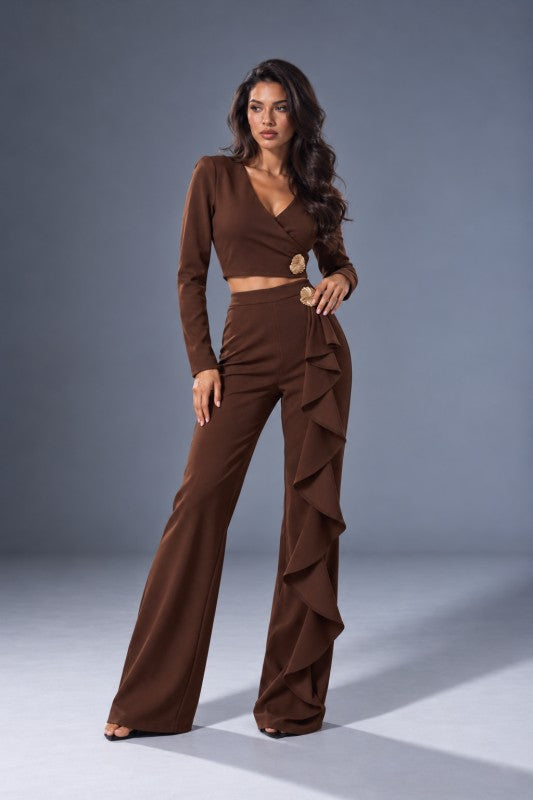 LONG SLEEVES CROP TOP PANTS SET
