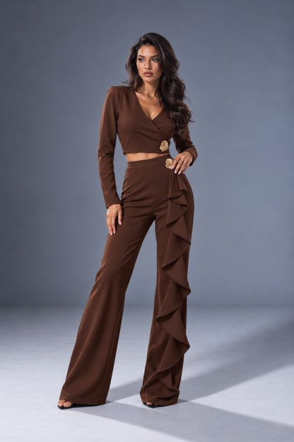 LONG SLEEVES CROP TOP PANTS SET
