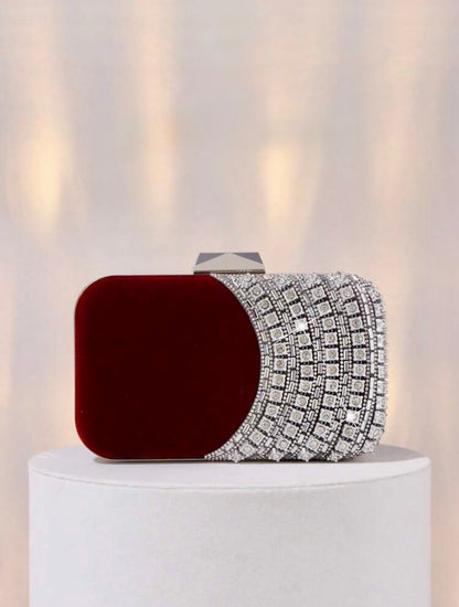 ELGANT VELVET DIAMOND SEQUIN BOX-SHAPED EVENING CLUTCH