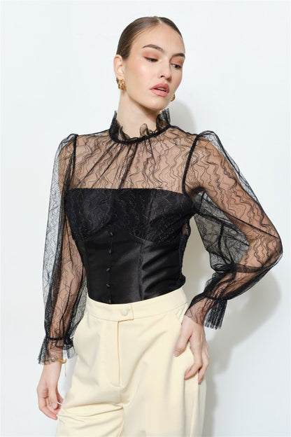 LUXE LACE MOCK NECK LONG SLEEVES BLOUSE
