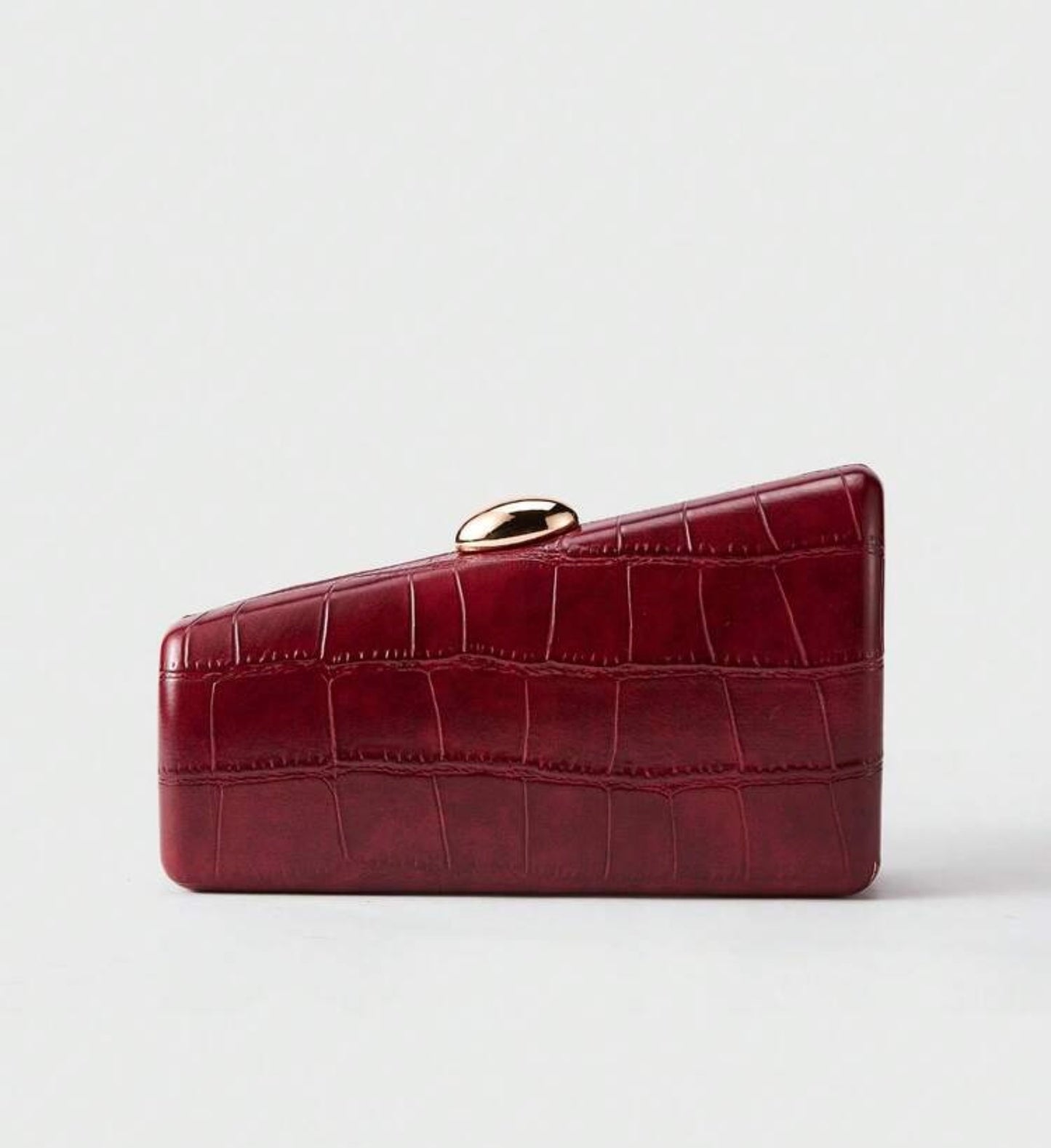CROCODILE EMBOSSED CHAIN ASKED ASYMMETRIC EVENING CLUTCH BAG