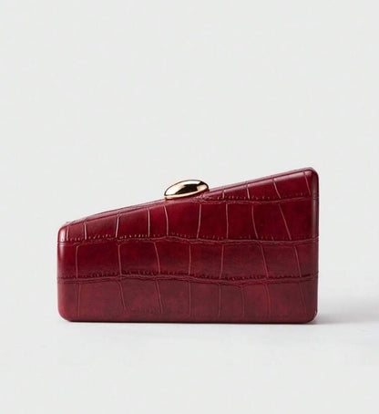 CROCODILE EMBOSSED CHAIN ASKED ASYMMETRIC EVENING CLUTCH BAG