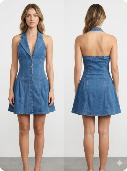 DENIM BUTTON DOWN MINI DENIM DRESS