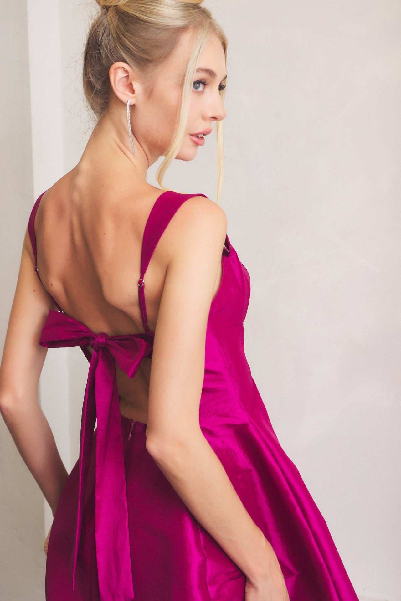 skater dress cut out back Lace Yoke Open Back Skater Dress In BLACK