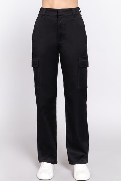 SIDE POCKETS STRAIGHT FIT LONG PANTS