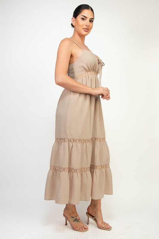 Lace Trim Midi Tiered Maxi Dress