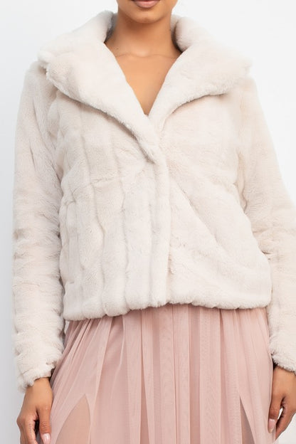 Collared Stripe Faux Fur Coat