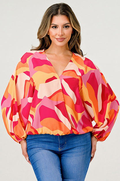 Surplice Dolman Sleeves Loose Fit Blouse