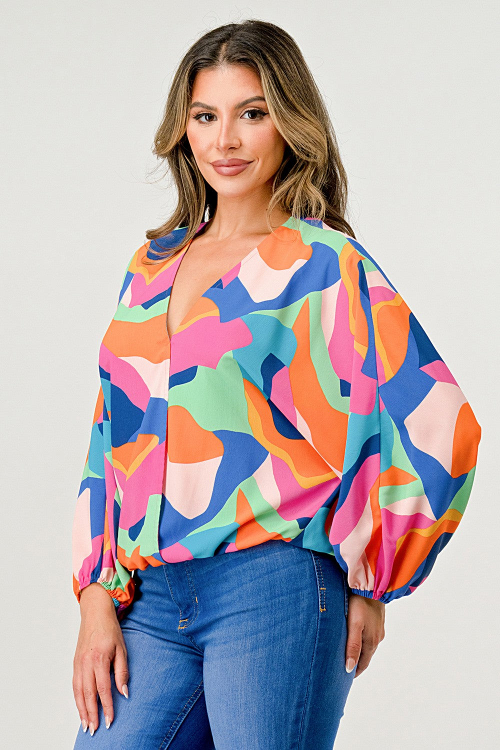 Surplice Dolman Sleeves Loose Fit Blouse