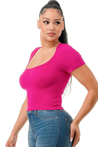 WIDE RIB SQAURE NECK SEAMLESS TOP