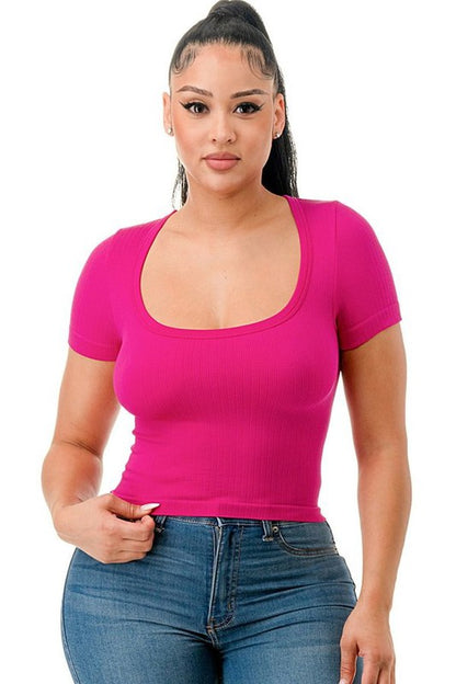 WIDE RIB SQAURE NECK SEAMLESS TOP